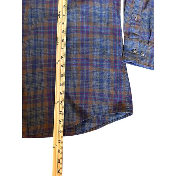 Peter Millar Men’s Cotton Plaid Flannel Brown/Blue Shirt Size L Preppy Mountain - Picture 7 of 8